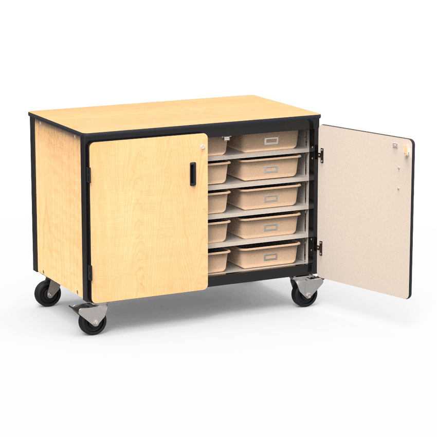 Virco 2301-15TT - Mobile Storage Cabinet With Five Steel Shelves, 15 Tote Trays, 2 Hinged Doors - 48"W x 28"D x 36"H (Virco 2301-15TT) - SchoolOutlet