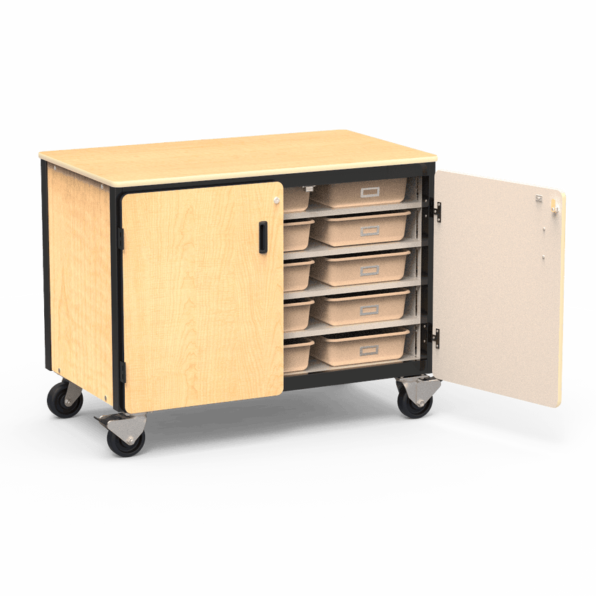 Virco 2301-15TT - Mobile Storage Cabinet With Five Steel Shelves, 15 Tote Trays, 2 Hinged Doors - 48"W x 28"D x 36"H (Virco 2301-15TT) - SchoolOutlet