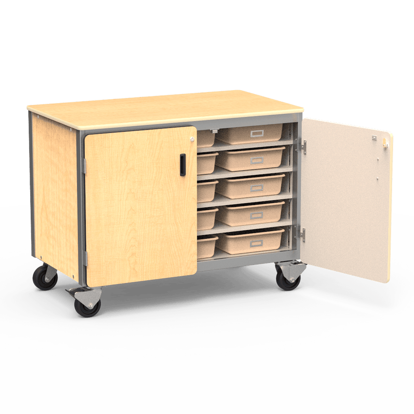 Virco 2301-15TT - Mobile Storage Cabinet With Five Steel Shelves, 15 Tote Trays, 2 Hinged Doors - 48"W x 28"D x 36"H (Virco 2301-15TT) - SchoolOutlet