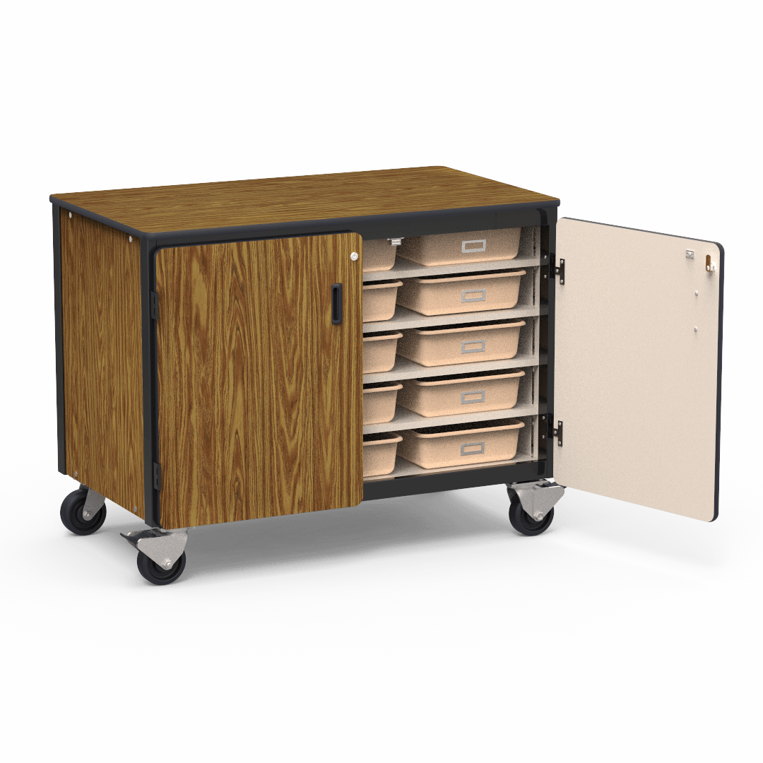 Virco 2301-15TT - Mobile Storage Cabinet With Five Steel Shelves, 15 Tote Trays, 2 Hinged Doors - 48"W x 28"D x 36"H (Virco 2301-15TT) - SchoolOutlet