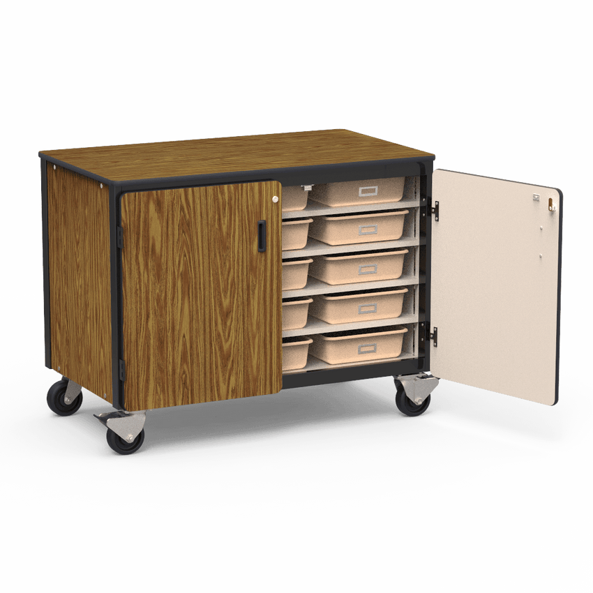 Virco 2301-15TT - Mobile Storage Cabinet With Five Steel Shelves, 15 Tote Trays, 2 Hinged Doors - 48"W x 28"D x 36"H (Virco 2301-15TT) - SchoolOutlet