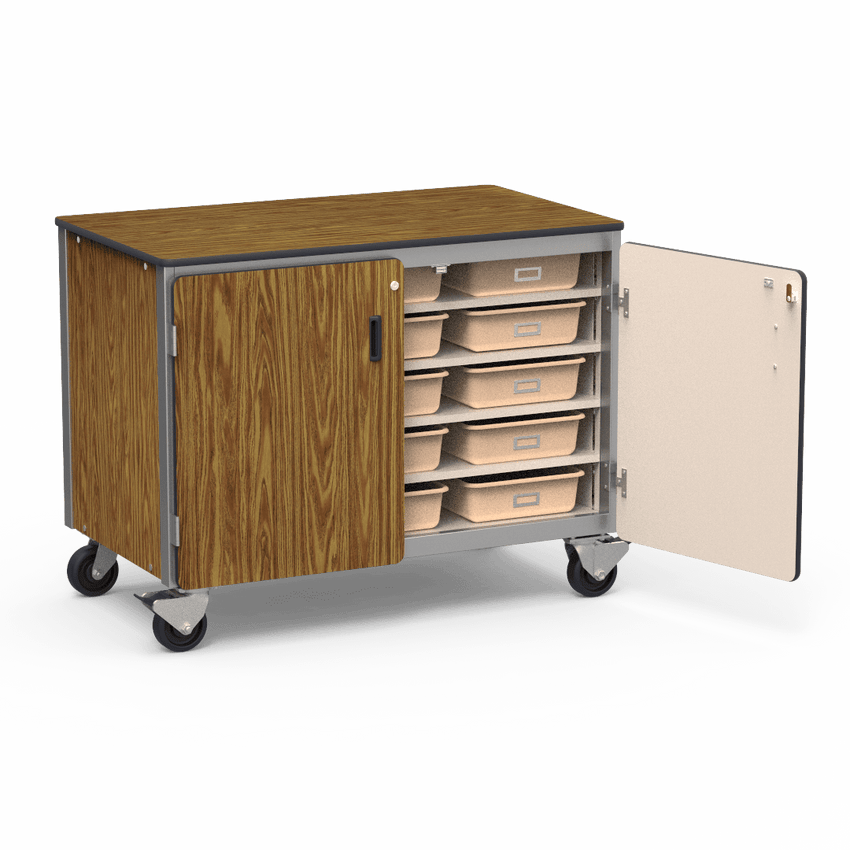 Virco 2301-15TT - Mobile Storage Cabinet With Five Steel Shelves, 15 Tote Trays, 2 Hinged Doors - 48"W x 28"D x 36"H (Virco 2301-15TT) - SchoolOutlet
