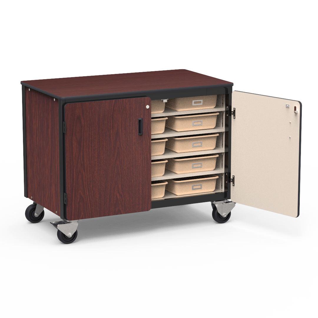 Virco 2301-15TT - Mobile Storage Cabinet With Five Steel Shelves, 15 Tote Trays, 2 Hinged Doors - 48"W x 28"D x 36"H (Virco 2301-15TT) - SchoolOutlet