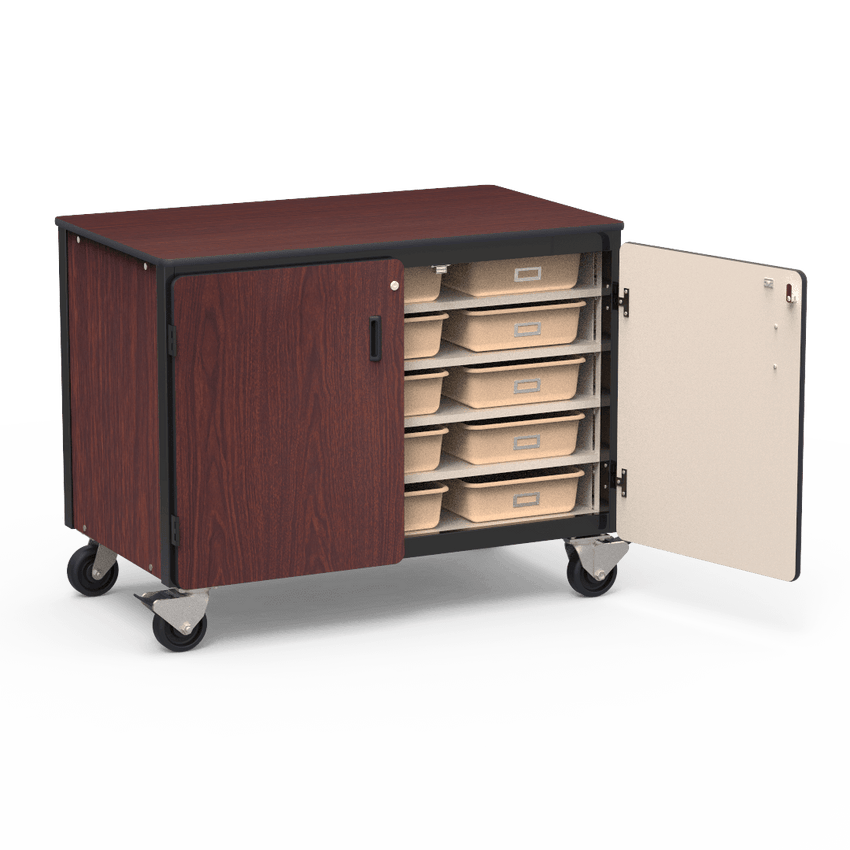 Virco 2301-15TT - Mobile Storage Cabinet With Five Steel Shelves, 15 Tote Trays, 2 Hinged Doors - 48"W x 28"D x 36"H (Virco 2301-15TT) - SchoolOutlet