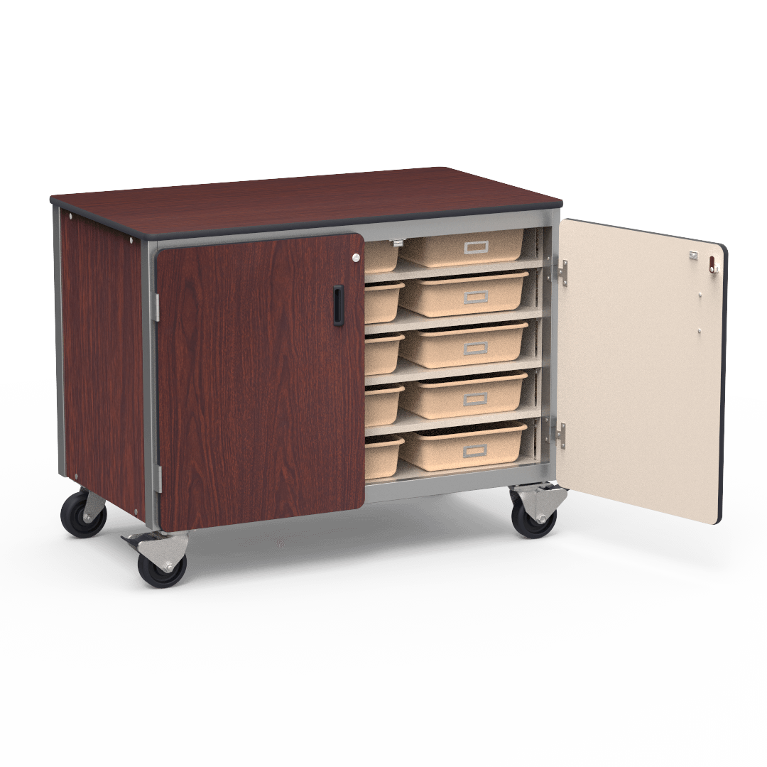 Virco 2301-15TT - Mobile Storage Cabinet With Five Steel Shelves, 15 Tote Trays, 2 Hinged Doors - 48"W x 28"D x 36"H (Virco 2301-15TT) - SchoolOutlet