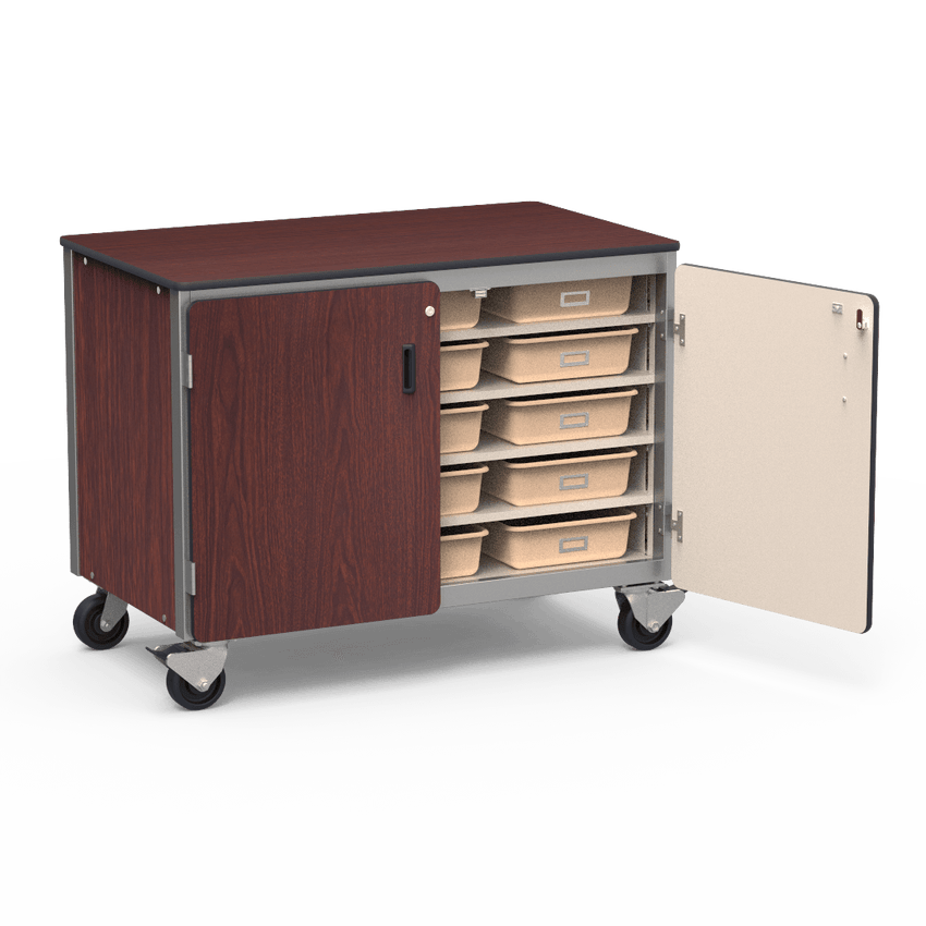 Virco 2301-15TT - Mobile Storage Cabinet With Five Steel Shelves, 15 Tote Trays, 2 Hinged Doors - 48"W x 28"D x 36"H (Virco 2301-15TT) - SchoolOutlet