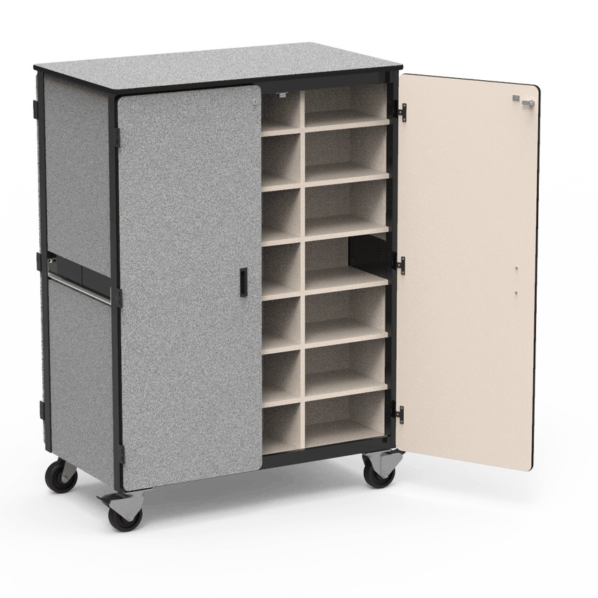 Virco 2509-24DF - Mobile Storage Cabinet With Twelve Cubicles Each Side, 2 Hinged Doors Each Side - 48"W x 28"D x 66"H (Virco 2509-24DF) - SchoolOutlet