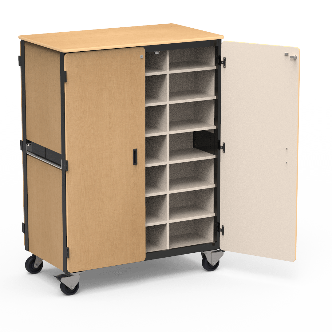 Virco 2509-24DF - Mobile Storage Cabinet With Twelve Cubicles Each Side, 2 Hinged Doors Each Side - 48"W x 28"D x 66"H (Virco 2509-24DF) - SchoolOutlet