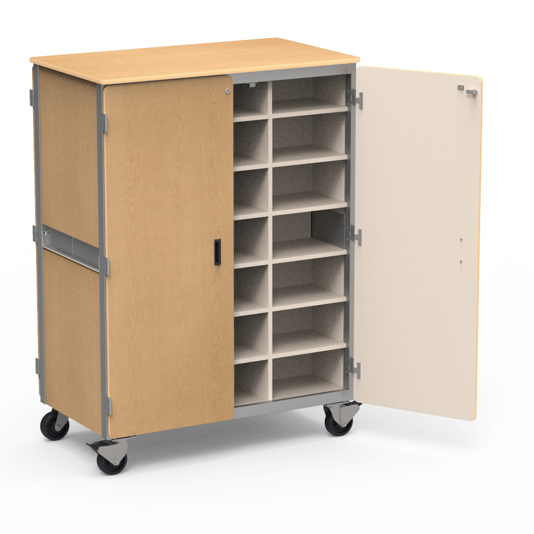 Virco 2509-24DF - Mobile Storage Cabinet With Twelve Cubicles Each Side, 2 Hinged Doors Each Side - 48"W x 28"D x 66"H (Virco 2509-24DF) - SchoolOutlet
