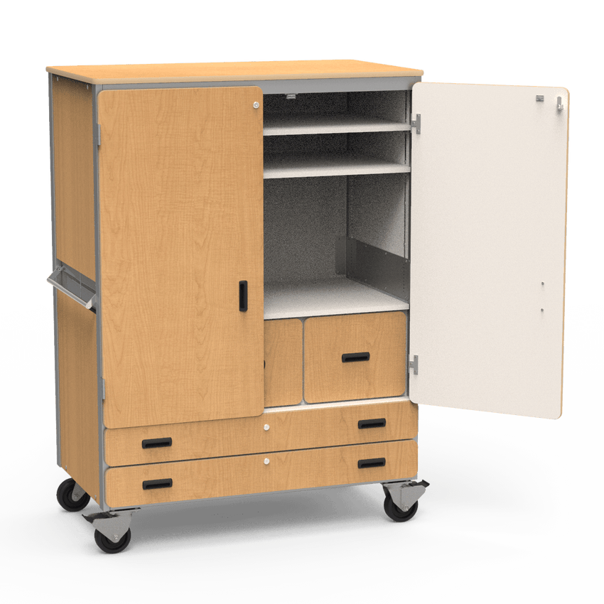 Virco 2513 - Mobile Storage Cabinet With Two Adjustable Shelves, Two File Drawers, Two Paper Drawers, Coat Rod and Two Hinged Doors - 48"W x 28"D x 66"H (Virco 2513) - SchoolOutlet