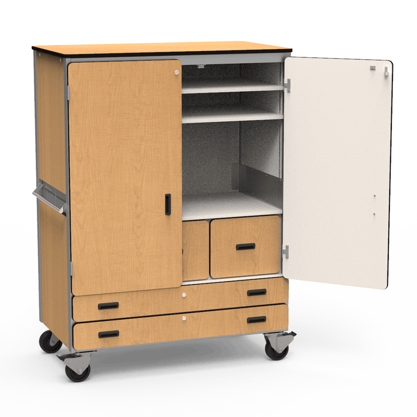 Virco 2513MMB - Mobile Storage Cabinet With Two Adjustable Shelves, Two File Drawers, Two Paper Drawers, Coat Rod, Two Hinged Doors and Magnetic Marker Back - 48"W x 28"D x 66"H (Virco 2513MMB) - SchoolOutlet