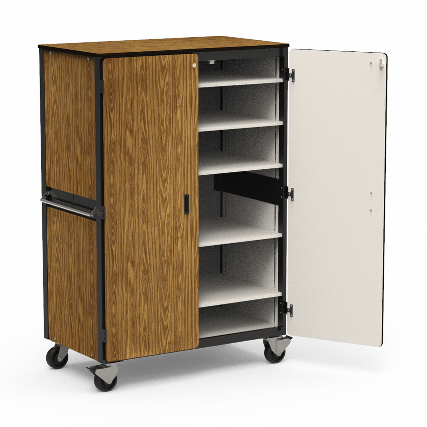 Virco 2601 - Mobile Storage Cabinet With Five Adjustable Steel Shelves, Two Hinged Doors - 48"W x 28"D x 72"H (Virco 2601) - SchoolOutlet