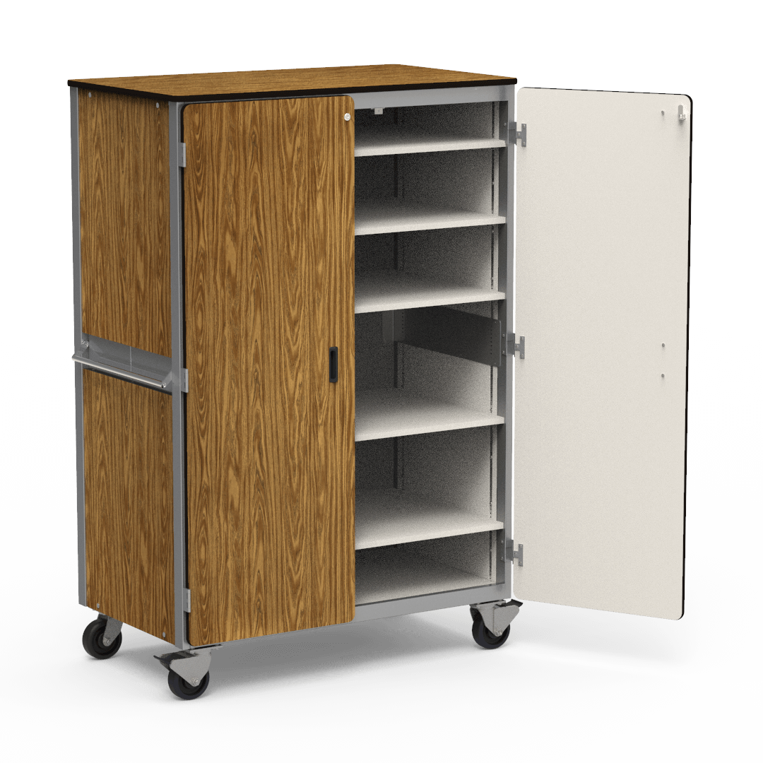 Virco 2601 - Mobile Storage Cabinet With Five Adjustable Steel Shelves, Two Hinged Doors - 48"W x 28"D x 72"H (Virco 2601) - SchoolOutlet