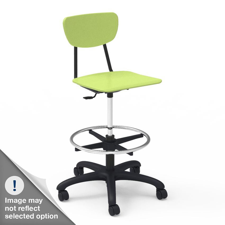 Virco 3860GCLS - 3000 Series Hard Plastic Mobile Lab Stool with Chrome Footring and Black Base/Wheels - Seat Adjusts from 19 1/2" to 27" - SchoolOutlet