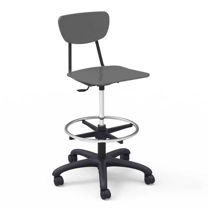 Virco 3860GCLS - 3000 Series Hard Plastic Mobile Lab Stool with Chrome Footring and Black Base/Wheels - Seat Adjusts from 19 1/2" to 27" - SchoolOutlet