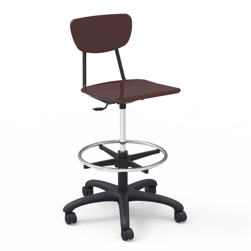 Virco 3860GCLS - 3000 Series Hard Plastic Mobile Lab Stool with Chrome Footring and Black Base/Wheels - Seat Adjusts from 19 1/2" to 27" - SchoolOutlet