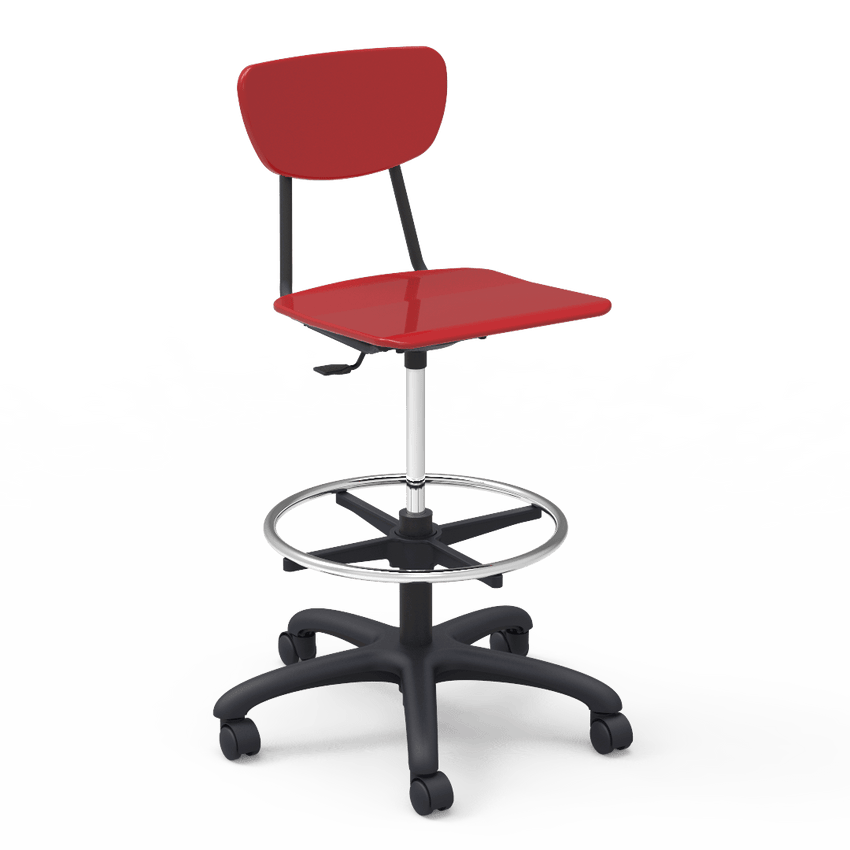 Virco 3860GCLS - 3000 Series Hard Plastic Mobile Lab Stool with Chrome Footring and Black Base/Wheels - Seat Adjusts from 19 1/2" to 27" - SchoolOutlet