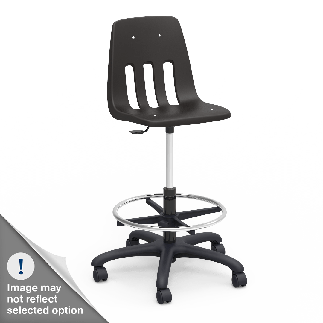 Virco 9260GCLS - 9000 Series Mobile Lab Stool with Chrome Footring and Black Base/Wheels - Seat Adjusts from 19" to 26 1/2" - SchoolOutlet