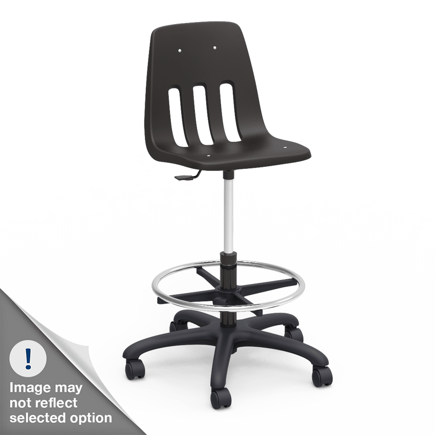 Virco 9260GCLS - 9000 Series Mobile Lab Stool with Chrome Footring and Black Base/Wheels - Seat Adjusts from 19" to 26 1/2" - SchoolOutlet