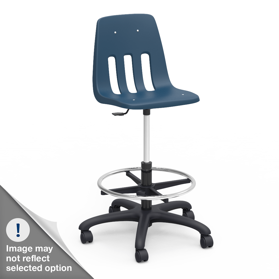 Virco 9260GCLS - 9000 Series Mobile Lab Stool with Chrome Footring and Black Base/Wheels - Seat Adjusts from 19" to 26 1/2" - SchoolOutlet