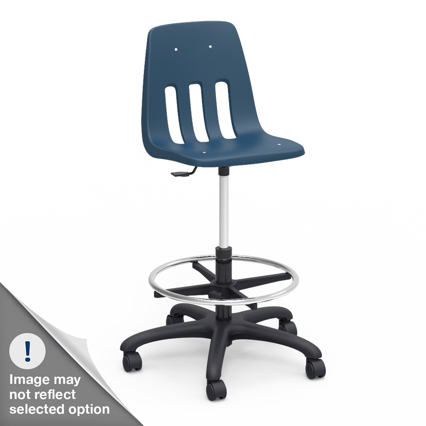 Virco 9260GCLS - 9000 Series Mobile Lab Stool with Chrome Footring and Black Base/Wheels - Seat Adjusts from 19" to 26 1/2" - SchoolOutlet