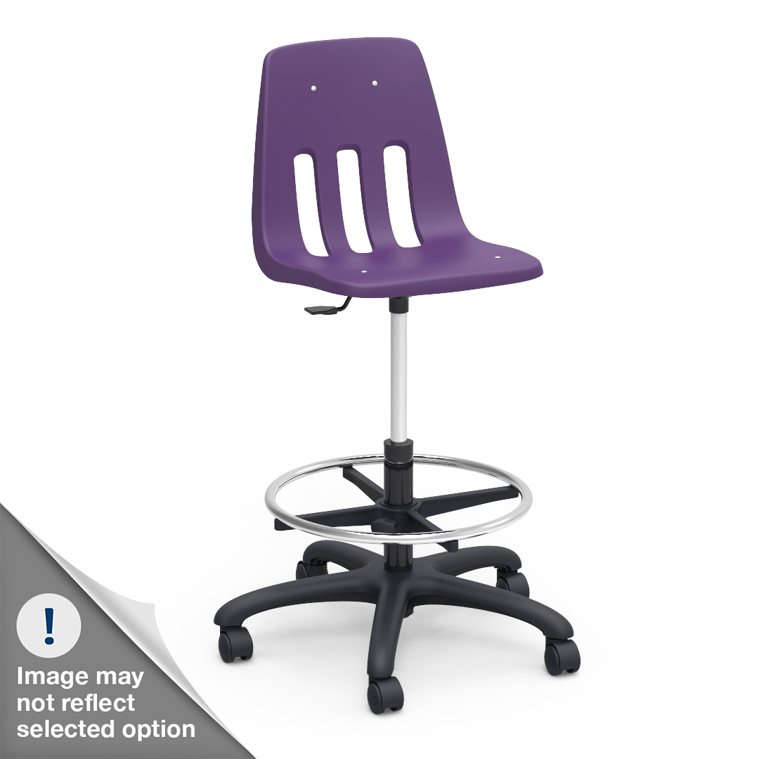 Virco 9260GCLS - 9000 Series Mobile Lab Stool with Chrome Footring and Black Base/Wheels - Seat Adjusts from 19" to 26 1/2" - SchoolOutlet