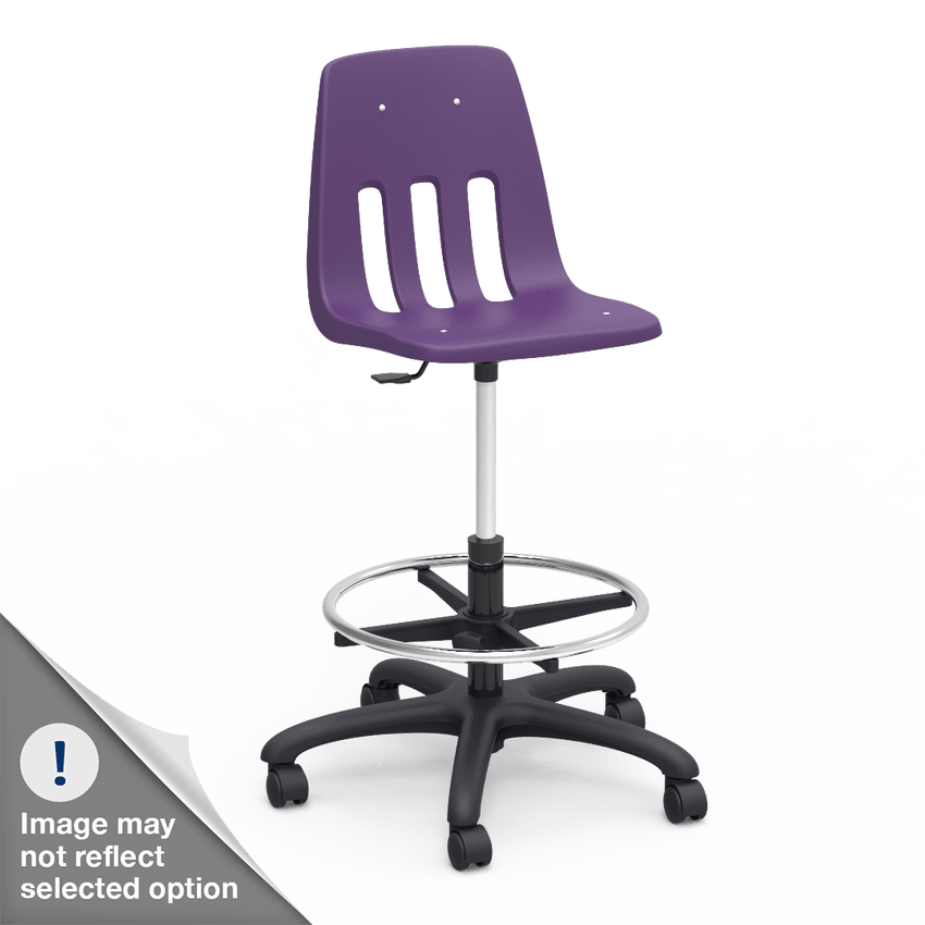 Virco 9260GCLS - 9000 Series Mobile Lab Stool with Chrome Footring and Black Base/Wheels - Seat Adjusts from 19" to 26 1/2" - SchoolOutlet