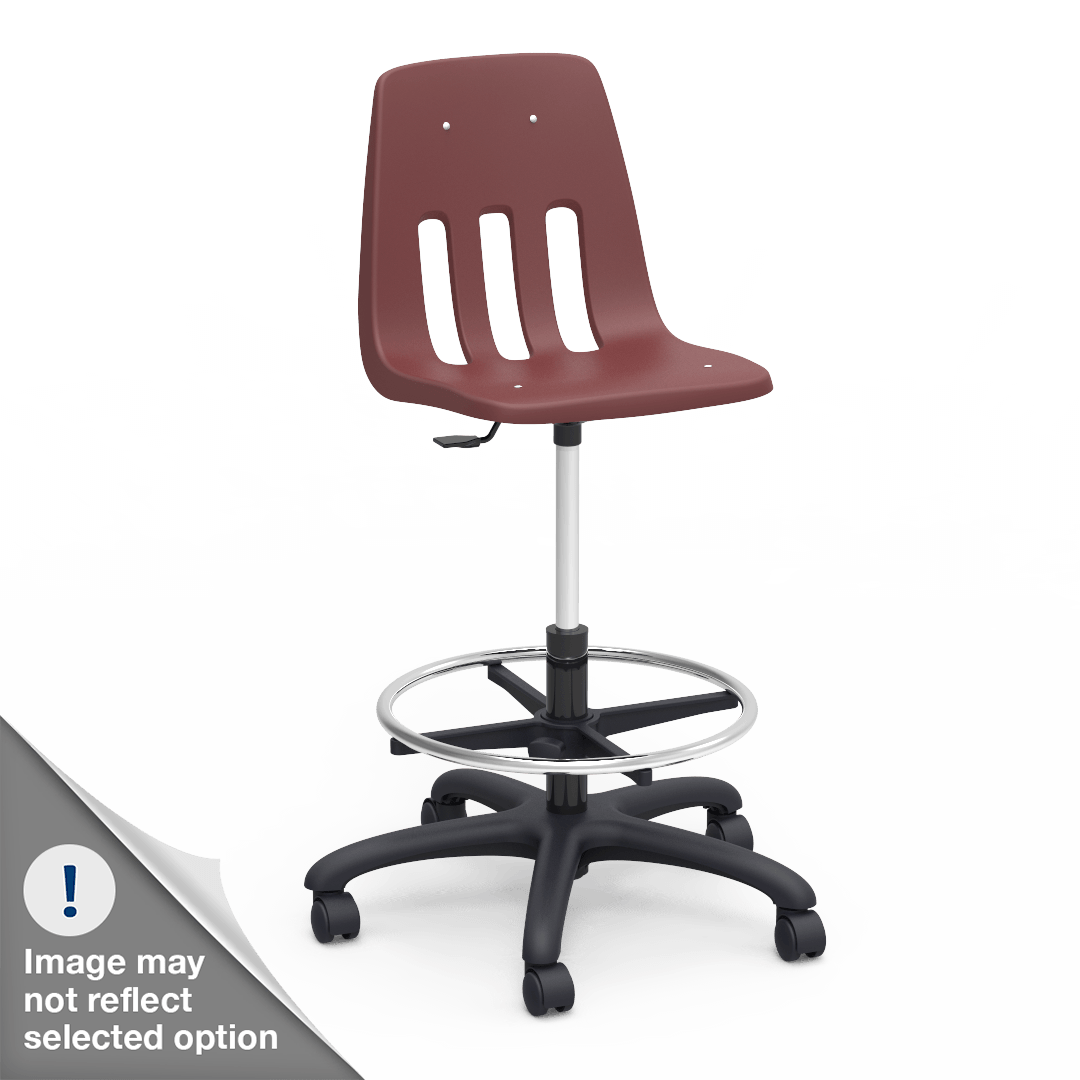 Virco 9260GCLS - 9000 Series Mobile Lab Stool with Chrome Footring and Black Base/Wheels - Seat Adjusts from 19" to 26 1/2" - SchoolOutlet