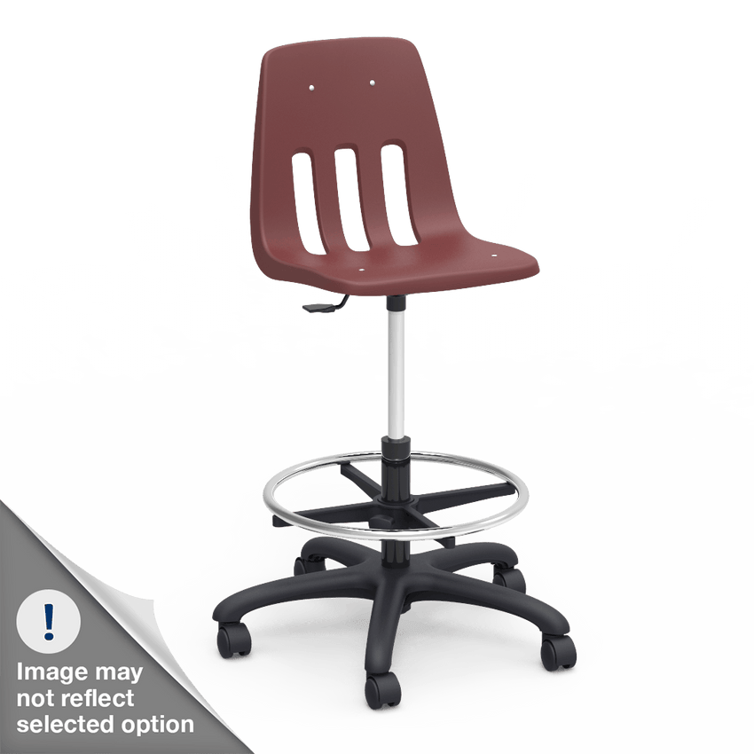 Virco 9260GCLS - 9000 Series Mobile Lab Stool with Chrome Footring and Black Base/Wheels - Seat Adjusts from 19" to 26 1/2" - SchoolOutlet