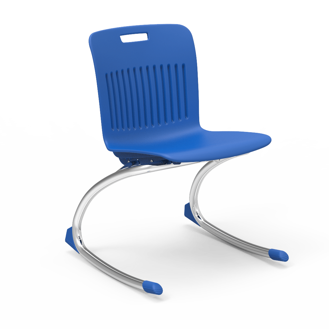 Blue Rocking Classroom Chair with two curved legs