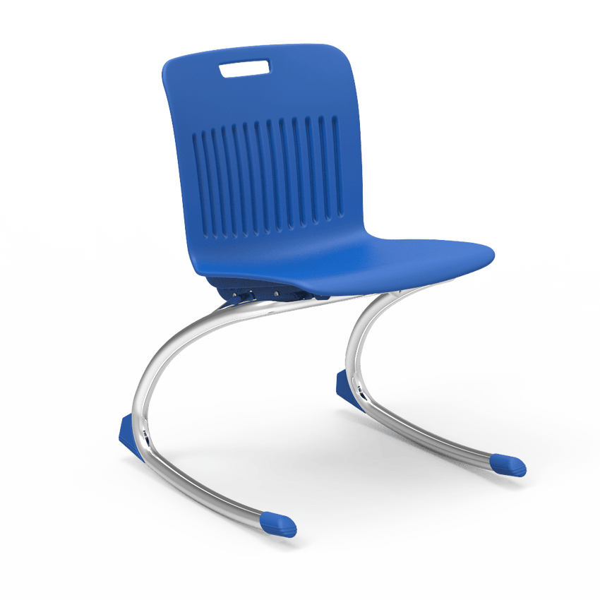 Blue Rocking Classroom Chair with two curved legs