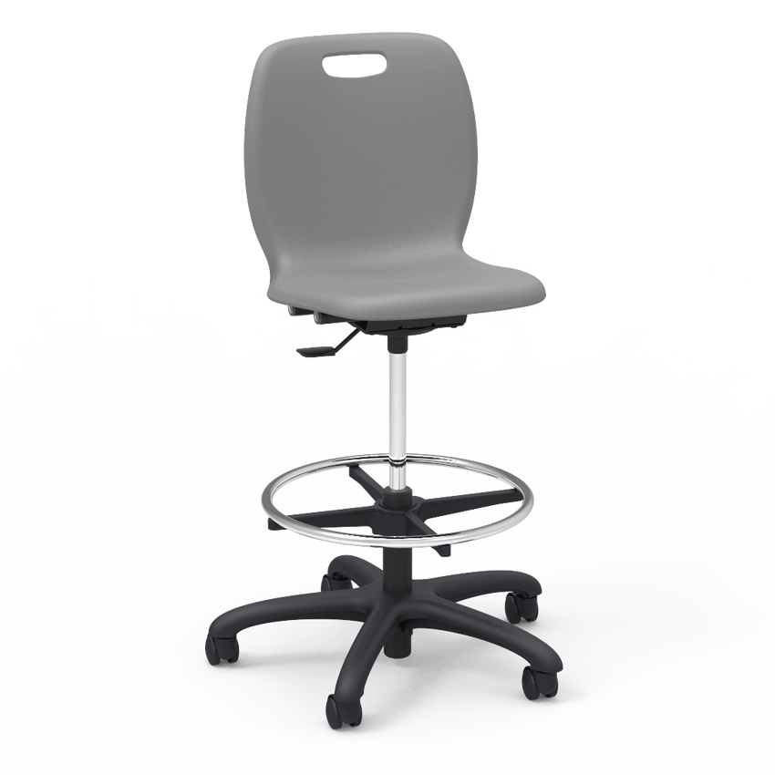 Virco N2 Series Height Adjustable Mobile Lab Stool - XL Seat - SchoolOutlet
