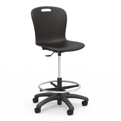 Virco SGLAB - Sage Series Ergonomic Plastic Mobile Lab Stool with Chrome Footring and Black Base/Wheels - Seat Adjusts from 19 1/2" to 27"