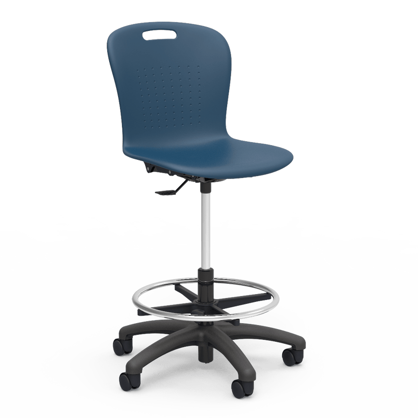 Virco SGLAB - Sage Series Ergonomic Plastic Mobile Lab Stool with Chrome Footring and Black Base/Wheels - Seat Adjusts from 19 1/2" to 27" - SchoolOutlet