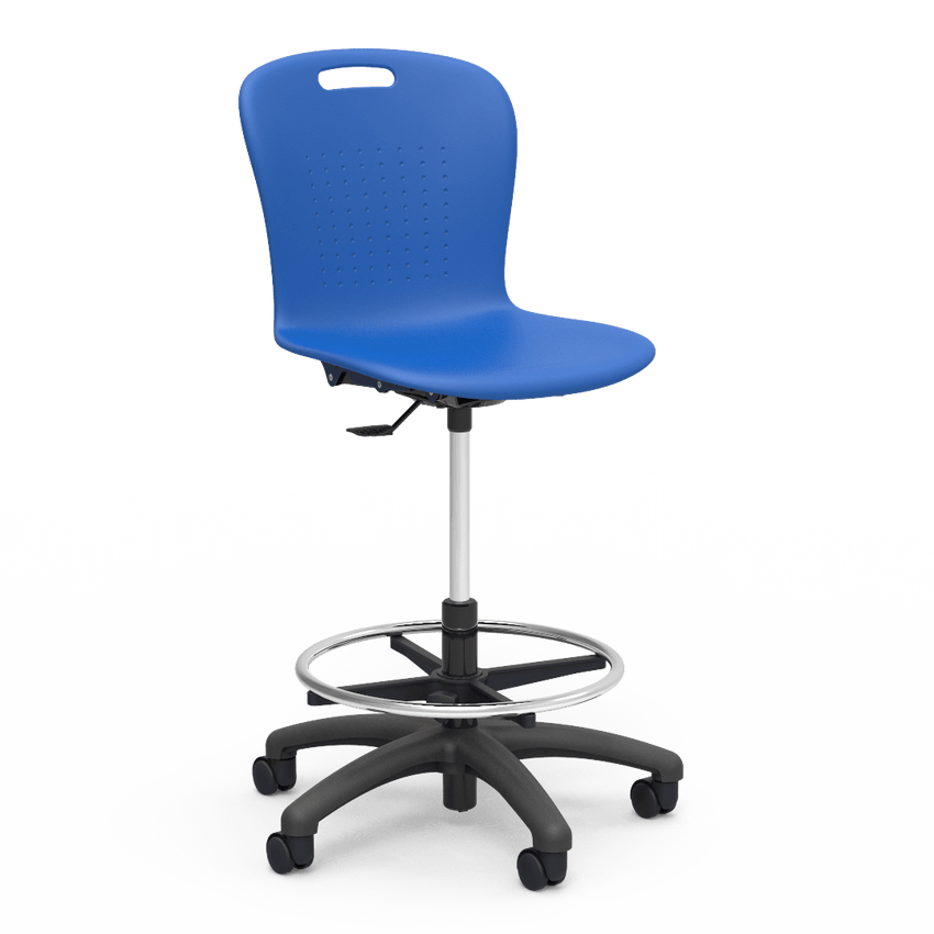 Virco SGLAB - Sage Series Ergonomic Plastic Mobile Lab Stool with Chrome Footring and Black Base/Wheels - Seat Adjusts from 19 1/2" to 27" - SchoolOutlet
