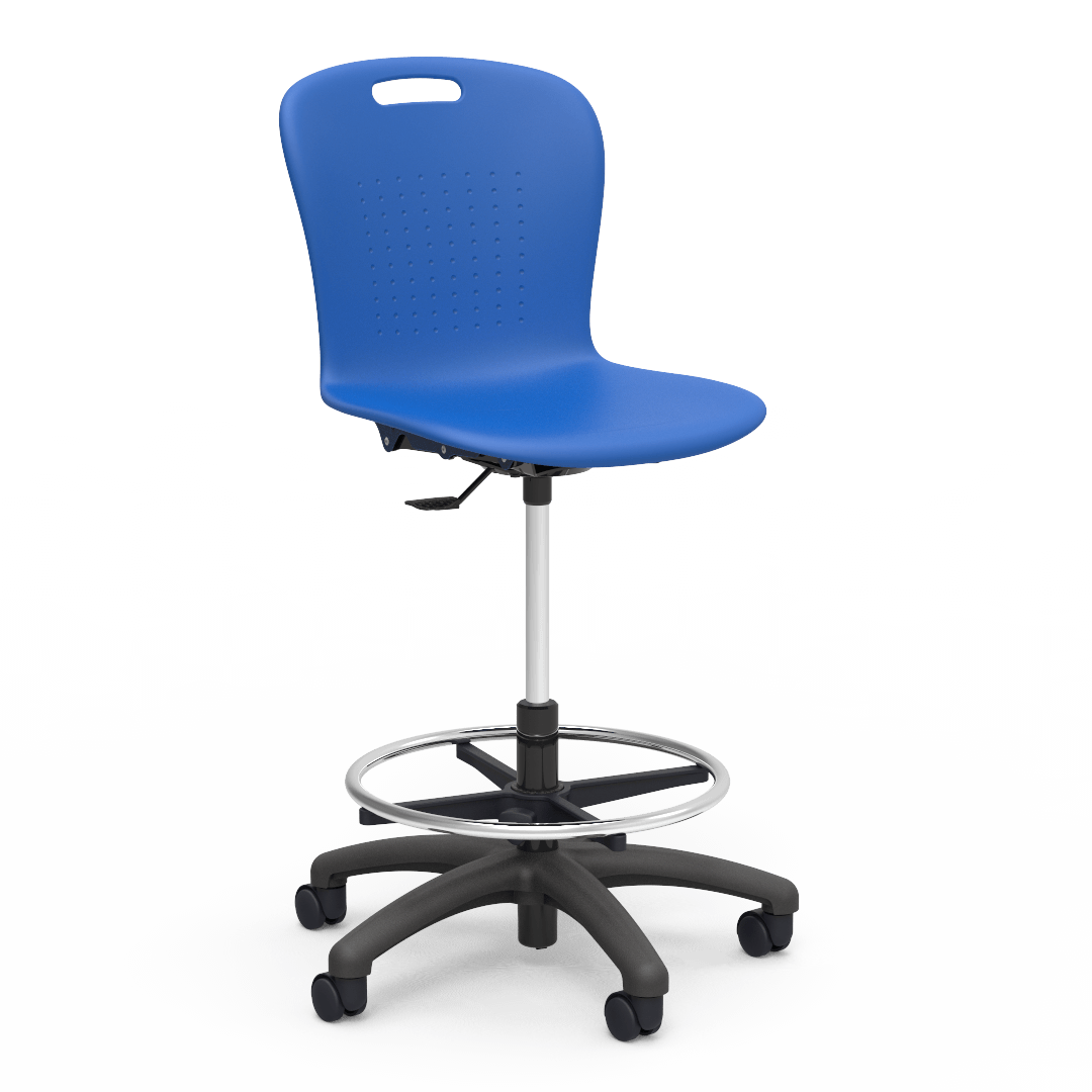 Virco SGLAB - Sage Series Ergonomic Plastic Mobile Lab Stool with Chrome Footring and Black Base/Wheels - Seat Adjusts from 19 1/2" to 27" - SchoolOutlet