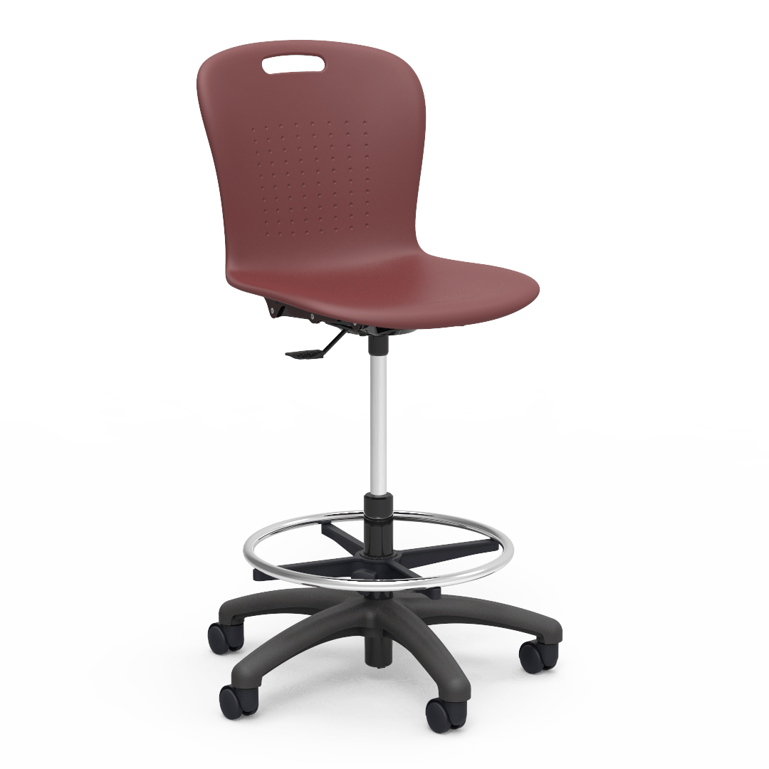 Virco SGLAB - Sage Series Ergonomic Plastic Mobile Lab Stool with Chrome Footring and Black Base/Wheels - Seat Adjusts from 19 1/2" to 27" - SchoolOutlet