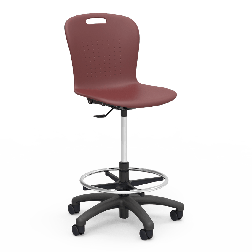 Virco SGLAB - Sage Series Ergonomic Plastic Mobile Lab Stool with Chrome Footring and Black Base/Wheels - Seat Adjusts from 19 1/2" to 27" - SchoolOutlet