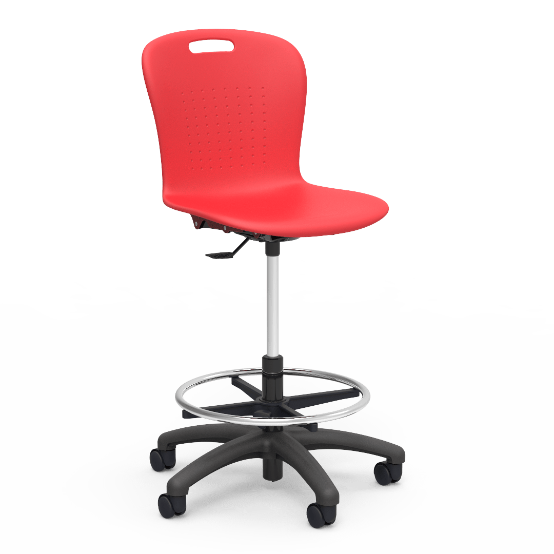 Virco SGLAB - Sage Series Ergonomic Plastic Mobile Lab Stool with Chrome Footring and Black Base/Wheels - Seat Adjusts from 19 1/2" to 27" - SchoolOutlet