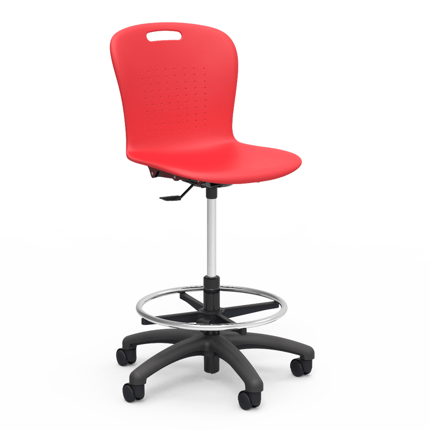 Virco SGLAB - Sage Series Ergonomic Plastic Mobile Lab Stool with Chrome Footring and Black Base/Wheels - Seat Adjusts from 19 1/2" to 27" - SchoolOutlet