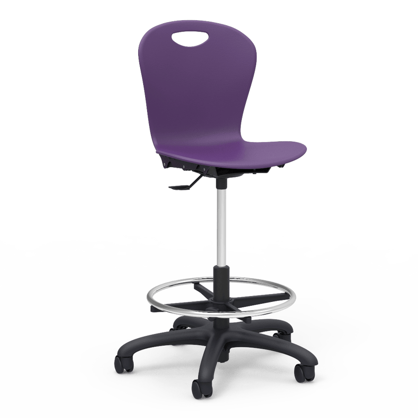 Virco ZLAB - Zuma Series Mobile Lab Stool with Chrome Footring and Black Base/Wheels - Seat Adjusts from 19 1/2" to 27" - SchoolOutlet