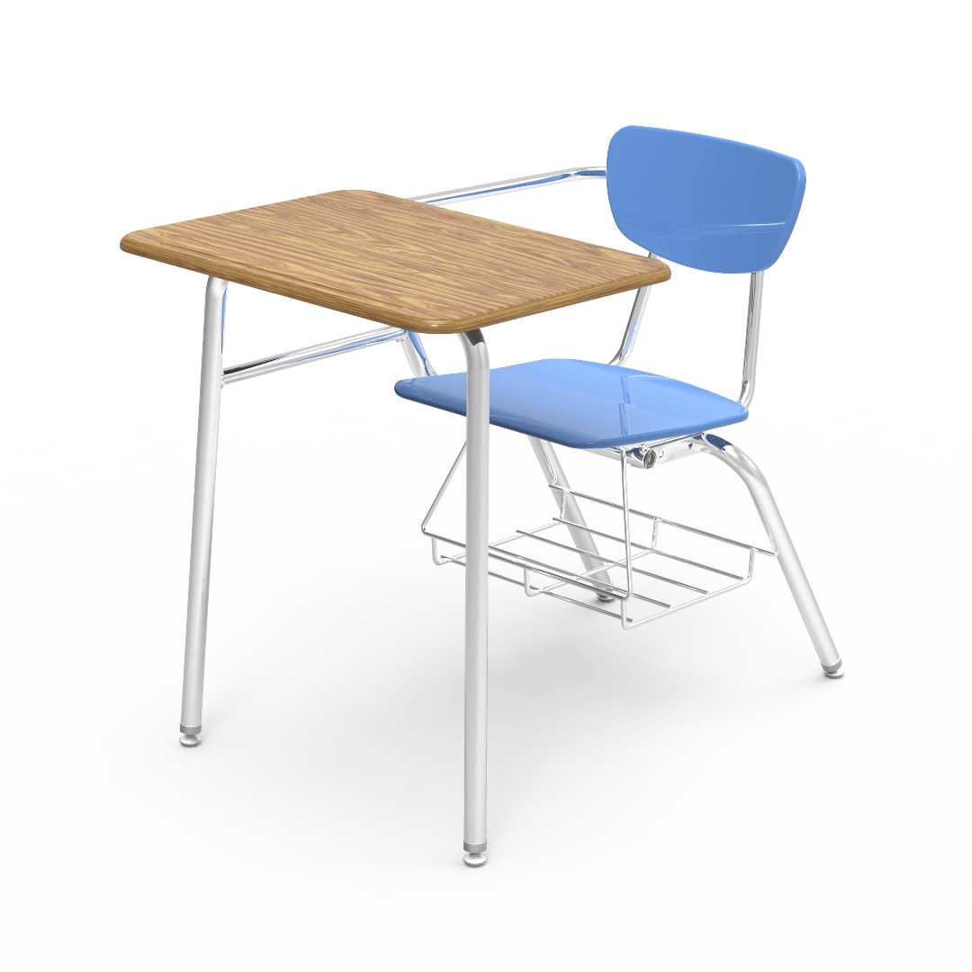 Virco 3400BRL Student Combo Desk with 18" Hard Plastic Seat, 18" x 24" Laminate Top, bookrack for School and Classrooms - SchoolOutlet