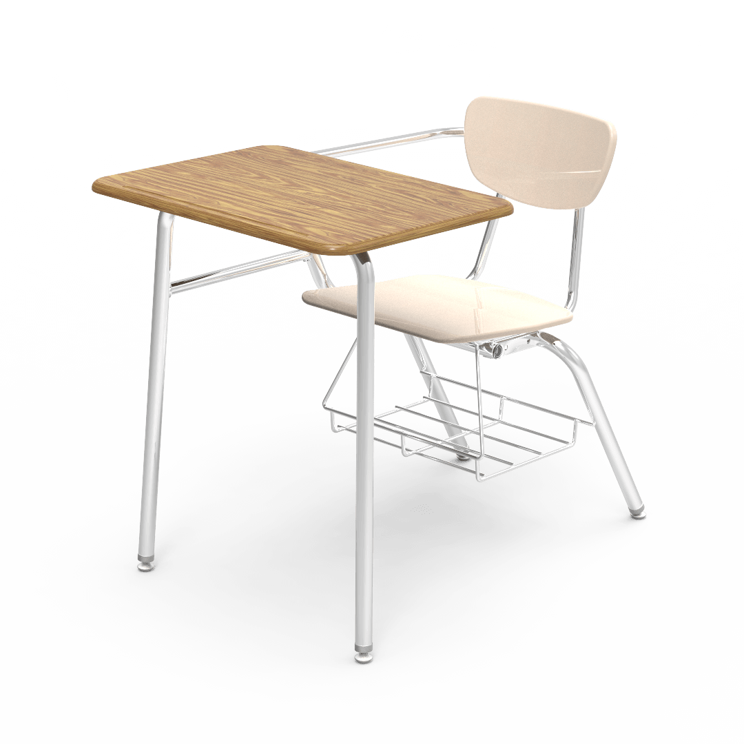 Virco 3400BRL Student Combo Desk with 18" Hard Plastic Seat, 18" x 24" Laminate Top, bookrack for School and Classrooms - SchoolOutlet