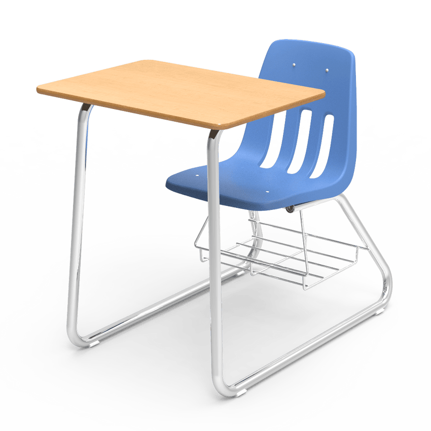 Virco 9640BR - Sled Based Combo Desk with 18" Seat, 18" x 24" Laminate Top, Bookrack (Virco 9640BR) - SchoolOutlet