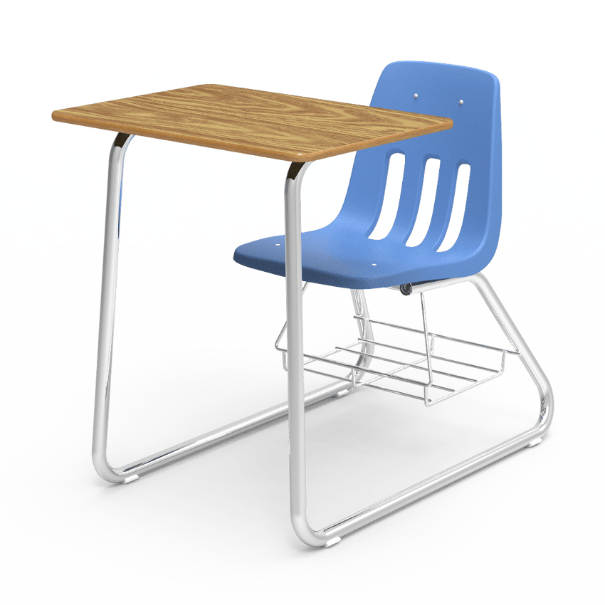 Virco 9640BR - Sled Based Combo Desk with 18" Seat, 18" x 24" Laminate Top, Bookrack (Virco 9640BR) - SchoolOutlet