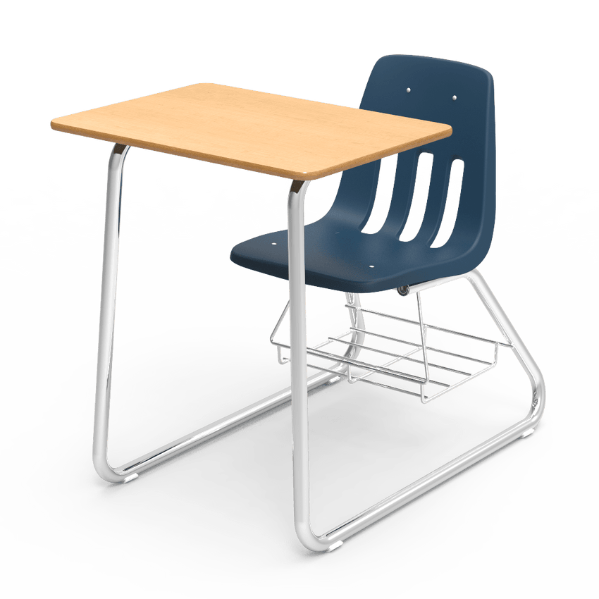 Virco 9640BR - Sled Based Combo Desk with 18" Seat, 18" x 24" Laminate Top, Bookrack (Virco 9640BR) - SchoolOutlet