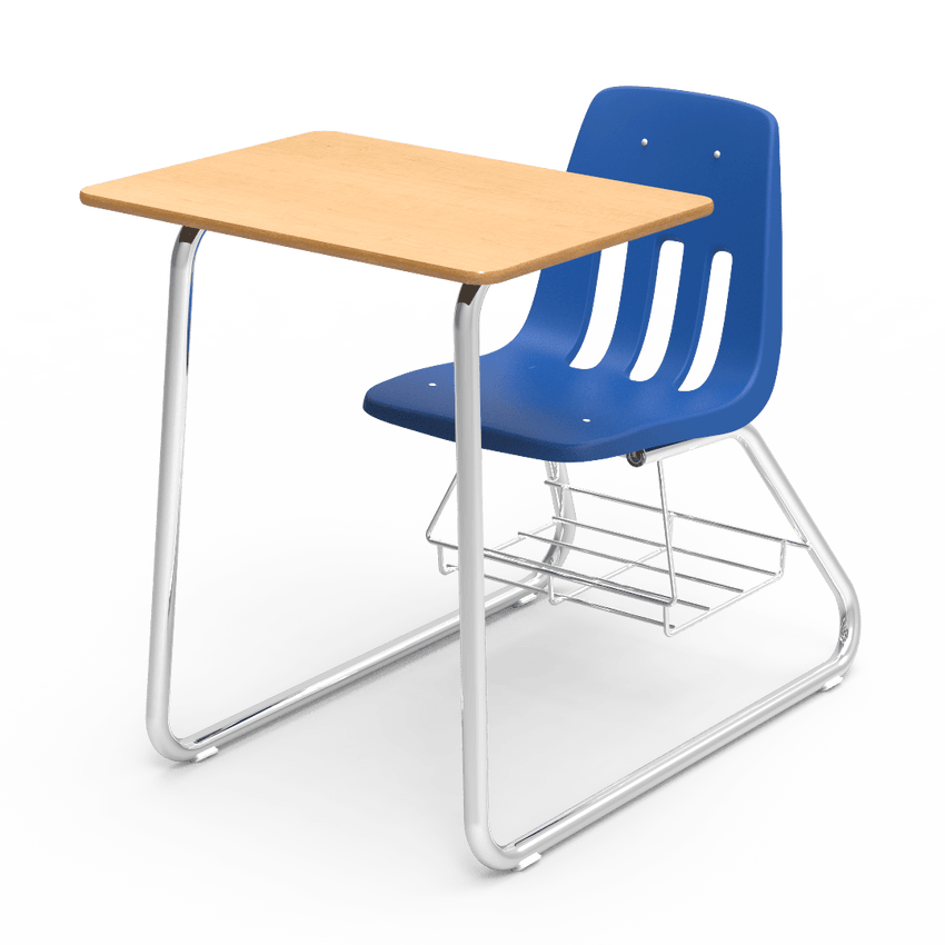 Virco 9640BR - Sled Based Combo Desk with 18" Seat, 18" x 24" Laminate Top, Bookrack (Virco 9640BR) - SchoolOutlet