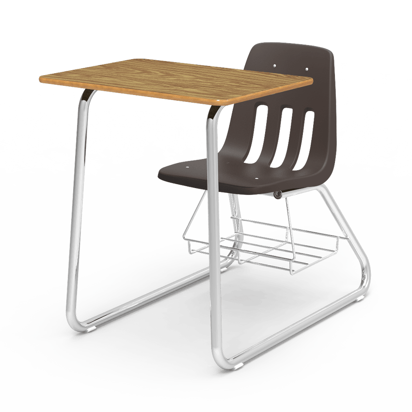 Virco 9640BR - Sled Based Combo Desk with 18" Seat, 18" x 24" Laminate Top, Bookrack (Virco 9640BR) - SchoolOutlet