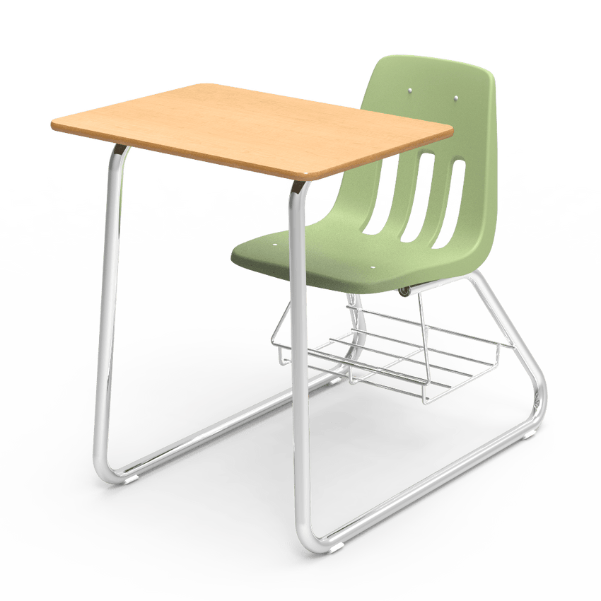 Virco 9640BR - Sled Based Combo Desk with 18" Seat, 18" x 24" Laminate Top, Bookrack (Virco 9640BR) - SchoolOutlet