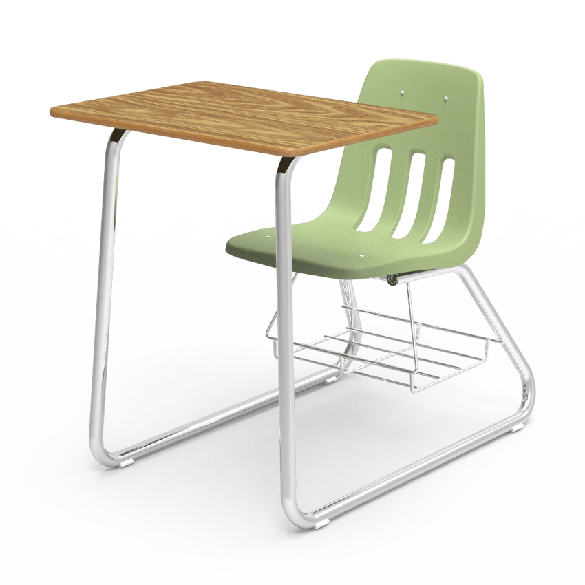 Virco 9640BR - Sled Based Combo Desk with 18" Seat, 18" x 24" Laminate Top, Bookrack (Virco 9640BR) - SchoolOutlet